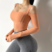 Solid Color Long Sleeve Sexy Off Shoulder Sportswear - My Store