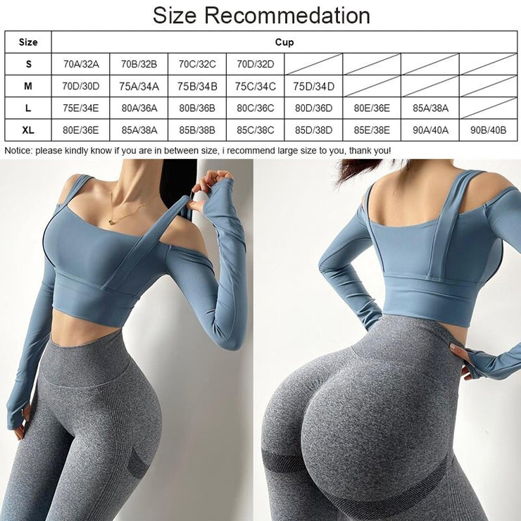 Solid Color Long Sleeve Sexy Off Shoulder Sportswear - My Store