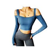Solid Color Long Sleeve Sexy Off Shoulder Sportswear